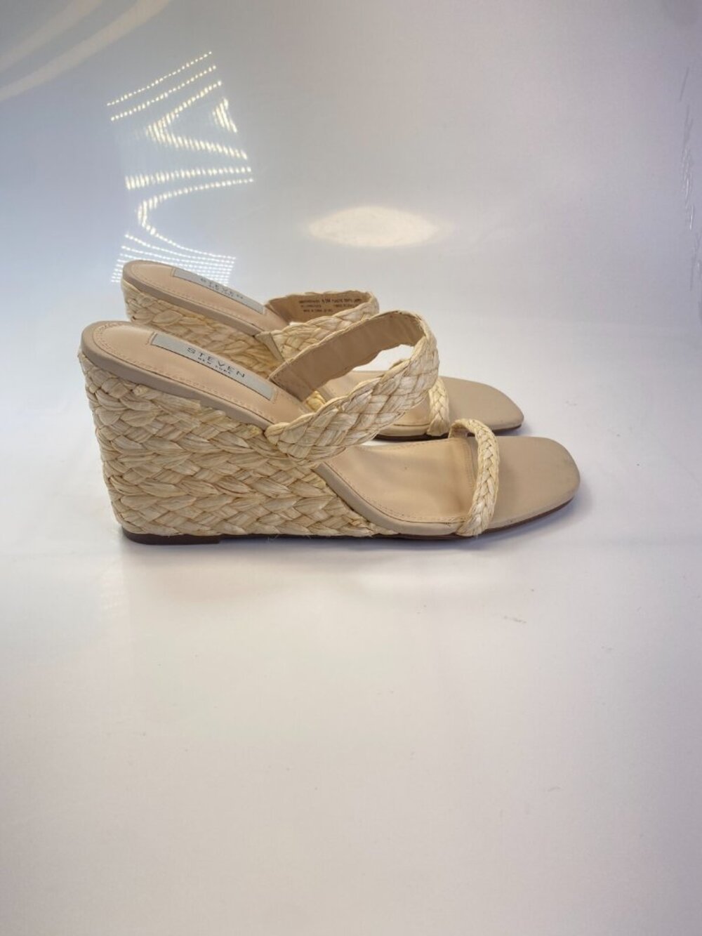 Steven New York Womens Ivory Raffia Strap Espadrille Wedge Sandal Sz 9.5
